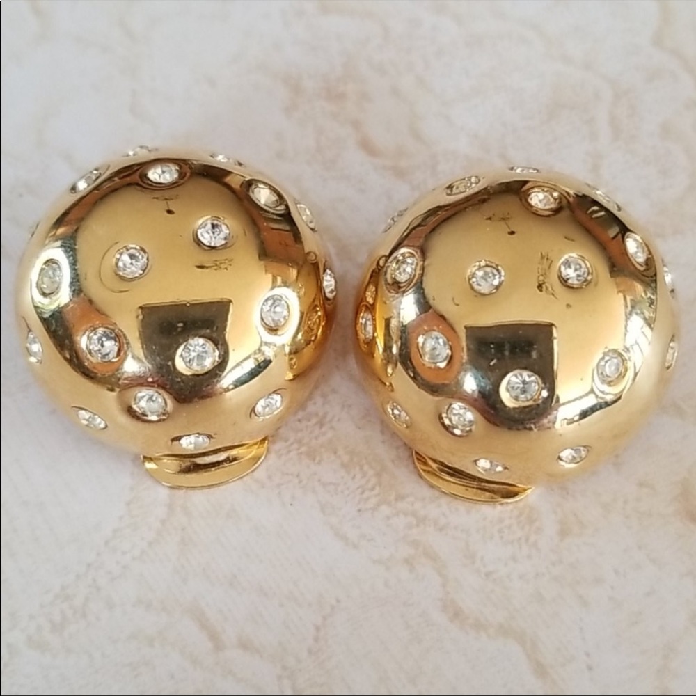 Vintage Rhinestone Goldtone Clip Earrings EUC